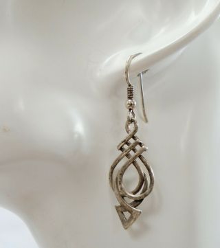 Pair Fine Quality Vintage Sterling Silver Celtic Design Pendant Earrings