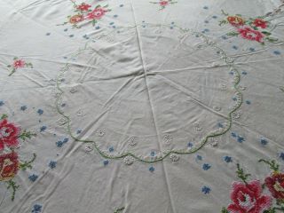 Vintage Hand Embroidered Round Tablecloth 63 