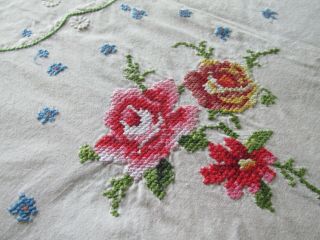 Vintage Hand Embroidered Round Tablecloth 63 