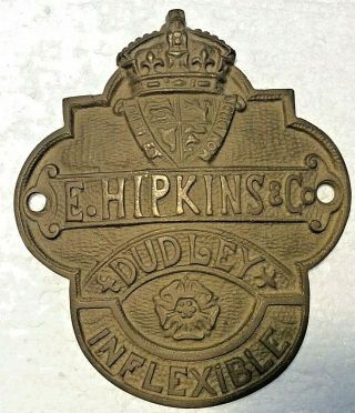 Antique Vintage E Hipkins & Co Dudley Inflexible Brass Safe Plaque 140x115mm