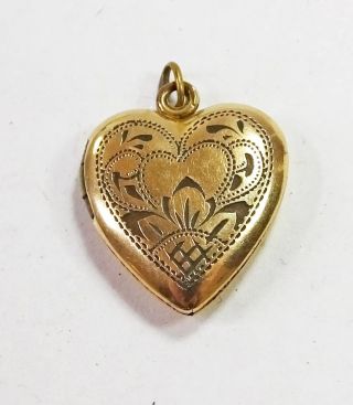 Vintage 1940s Vargas 10k Gold Filled Heart Locket Pendant Etched