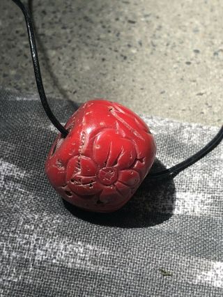 Vintage Natural Red Coral Carved Bead Pendant