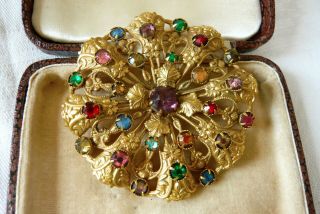 Vintage Jewellery Art Deco Czech Filigree Rhinestone Brooch Pin