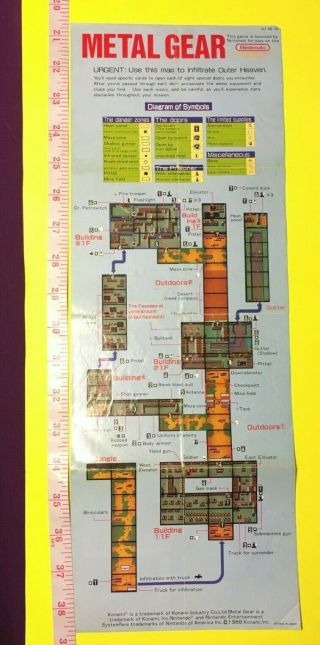Vintage Nintendo 1988 Konami Metal Gear Outer Heaven Map
