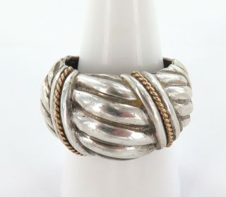 Vintage Sterling Silver & 14k Gold Beading Mens Arts & Craft Ring.