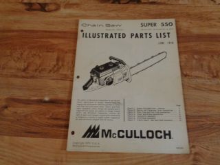 Vintage Mcculloch Chainsaw Illustrated Parts List 550 Chainsaw