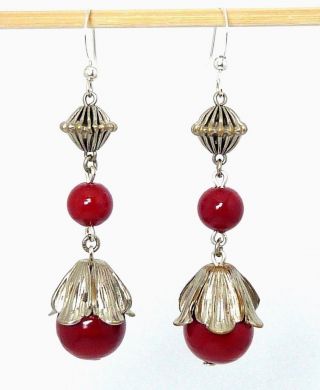 Vintage Art Deco red glass bead earrings - from broken 1930s Bengel necklace 2