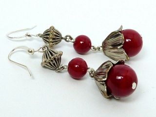 Vintage Art Deco red glass bead earrings - from broken 1930s Bengel necklace 3