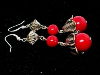 Vintage Art Deco red glass bead earrings - from broken 1930s Bengel necklace 4