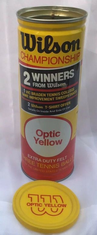 Vintage Wilson Tennis Ball Championship Extra Duty Felt Tin Can Optic Yellow