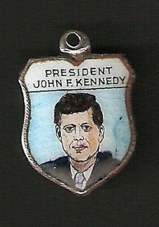 President John F Kennedy,  Vintage Silver Enamel Travel Crest Shield Charm.