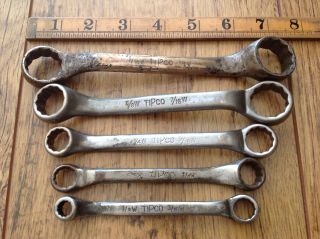 5 Vintage Tipco 7/16 " To 1/8 " Whitworth Short Ring Spanners.
