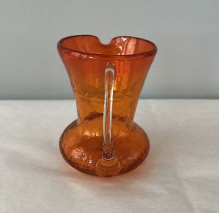 Vintage BLENKO Crackle Glass Mini Pitcher Amberina ORANGE w/Clear Handle 4