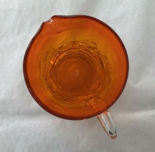 Vintage BLENKO Crackle Glass Mini Pitcher Amberina ORANGE w/Clear Handle 5
