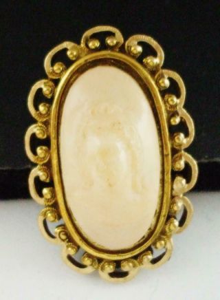 Pretty Vintage Faux Angel Skin Coral High Relief 3 - D Cameo Pin Brooch