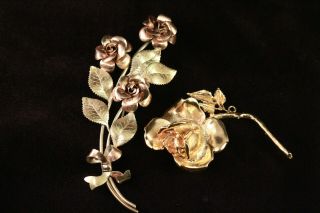 Two Vintage Gold Tone Brooches Pin Pendant Signed Kremer
