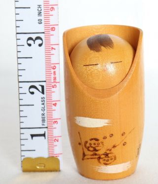 Japanese Kokeshi Wood Doll Baby Signed H7.  5 cm 2.  95 inch Vintage 2