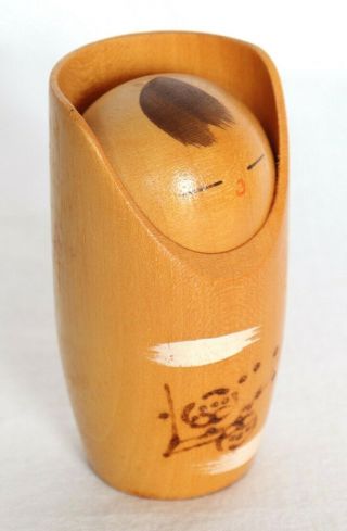 Japanese Kokeshi Wood Doll Baby Signed H7.  5 cm 2.  95 inch Vintage 7