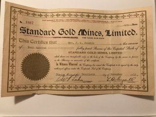 Standard Gold Mines Limited - 400 Shares - November 20 1911 - Vintage