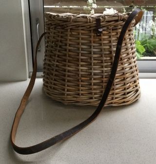Fishing Creel - Basket - Cane Vintage With Leather Strap - Rattan - Split Cane