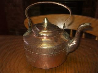 Vintage French Handmade Hammered Copper Stove Top Kettle Swing Handle Holds1.  75l