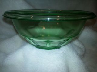 Vintage - - Green Depression Glass - - Large 9 " Rolled Edge Bowl - - Kitchen Item