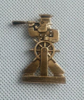 Vintage Soviet Ussr Pin Badge The Captain Of Ship With A Beard Smoking A Pipe