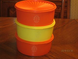 3 Vintage Tupperware Decorator Canisters - 8 Cup Size 1204