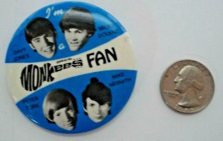 Vintage Blue Monkees Fanclub Pinback Button 2 "