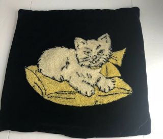 Vintage Hooked Pillow Case Cover Top Cat Black Velvet 3