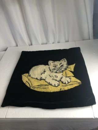 Vintage Hooked Pillow Case Cover Top Cat Black Velvet 4