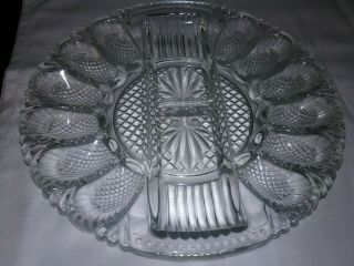 Vintage L.  E.  Smith Heritage Amber Glass Deviled Egg Plate Relish Tray S/h