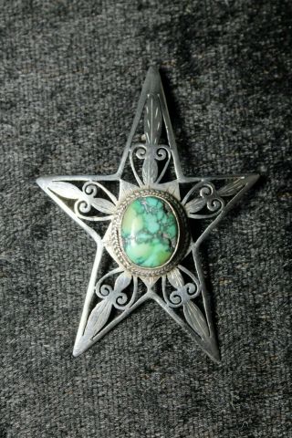 Vintage 925 Sterling Silver & Turquoise Star Brooch