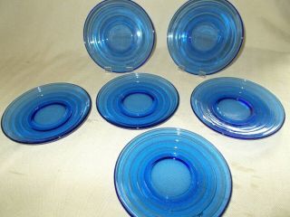 6 Vintage 5 - 1/2 " Moderntone Cobalt Blue Glass Hazel Atlas Saucers