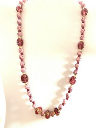 Vintage Pink Art Glass Bead Necklace 20”