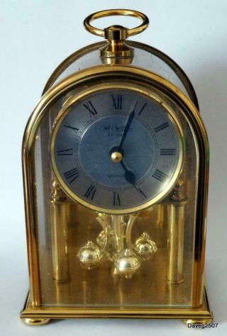 Vintage Brass & Glass Perpetual Style Mantel Clock By Wm Widdop
