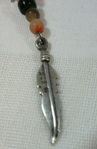 Vtg Earrings Sterling Silver 925 Bear Native American Beaded Feather Dangle 2.  5 