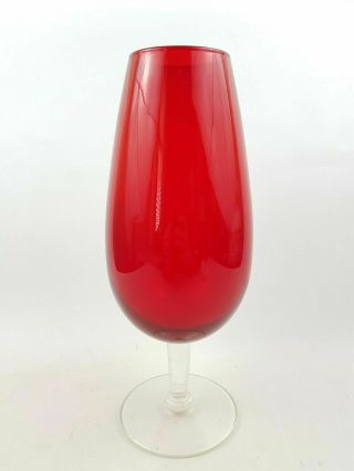 Vintage Empoli Ruby Red Art Glass Tulip Vase Glass Mid Century 11 " 28cm