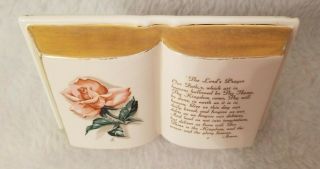 Vintage Multi Color The Lord ' s Prayer Rose Open Book Figurine 2