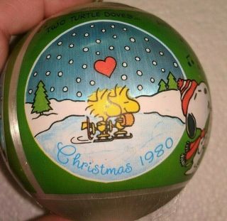 Vtg Hallmark Peanuts Snoopy & Woodstock Satin Ball Christmas Ornament 1980