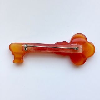 Vintage Unique Skeleton Key Orange And Yellow Tone Hard Plastic Brooch Pin 2