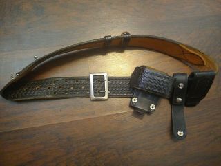 Vintage Black Basketweave Belt Size 36 Earl Ginn Co.  With Safety Speed Holsters