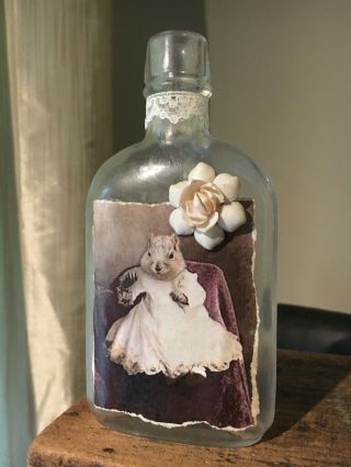 Antique Bottle Vintage Victorian Chipmunk Squirrel 8” Decoration