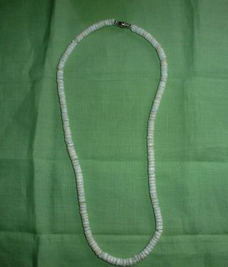 Vintage Puka Shell Necklace White Beaded Hawaiian 18 " Long Boho
