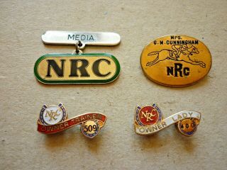 Four Unknown Vintage Horse Racing Badges Nrc Racecourse Owner & Trainer
