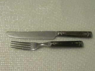 Vintage Putnam Cutlery Co.  Stainless Steel Knife & Fork Wood Handle W/ Inlay
