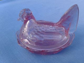 Vintage Fenton Glass Rose Iridescent Hen On Nest