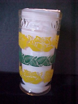 Vintage Swanky Swig Yellow Flowers & Green Foliage Glass Tumbler Jelly Jar