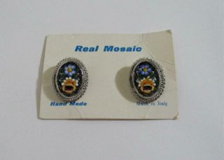 Floral Mosaic Clip On Earrings Vintage Hand Made In Italy On Card