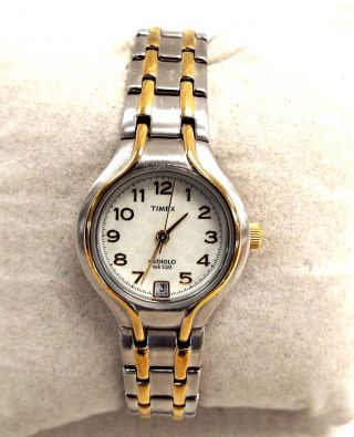 Ladies Vintage Timex Indiglo Gold,  Silver Tone Stainless Steel Wristwatch - G09